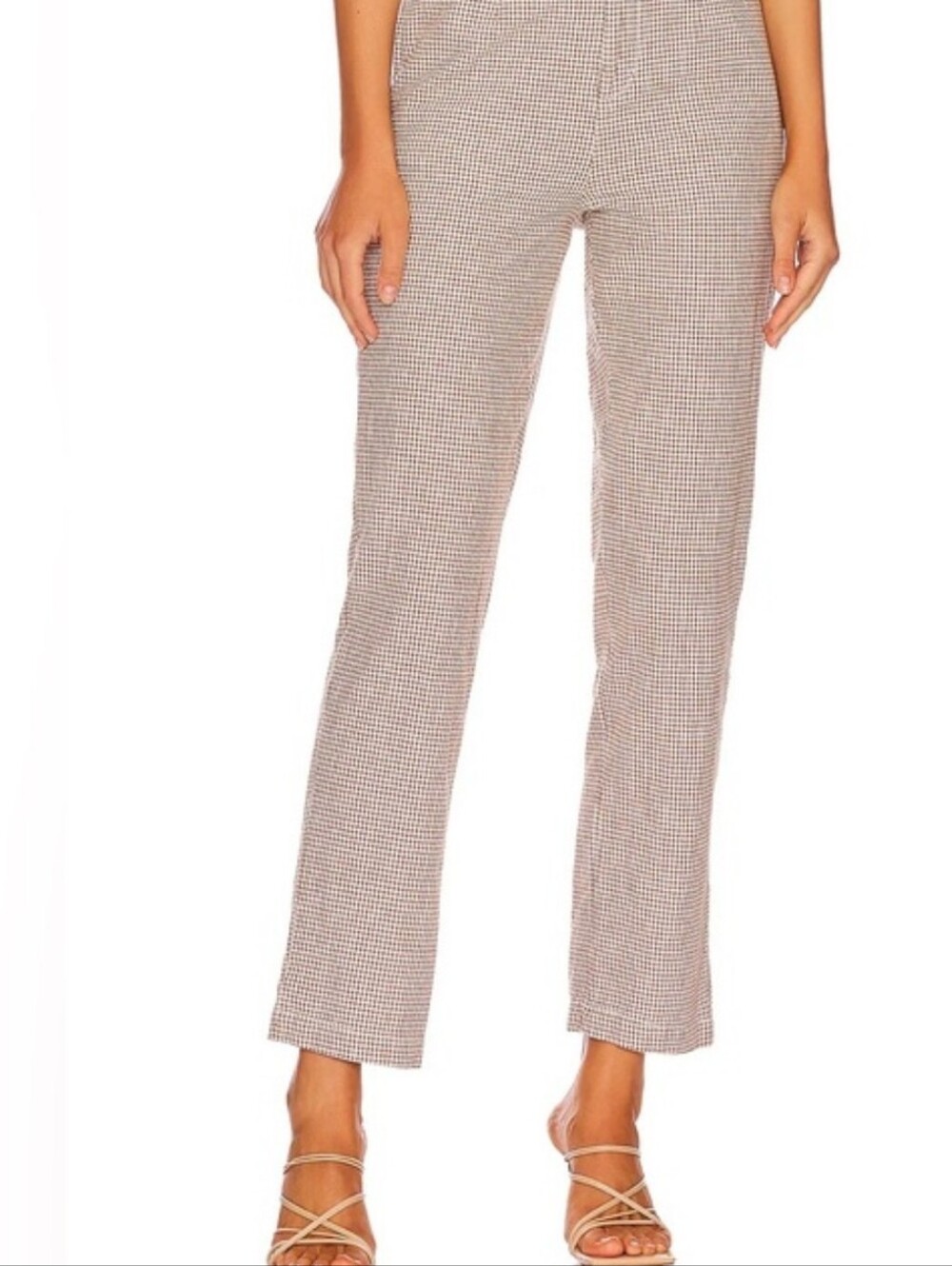 Free People Kate Gingham Pants M Brown White Cotton Straight Leg